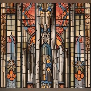 Elegant Stained Glass Art Print with Orange and Blue Accents